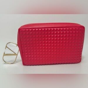 Valentino Beauty Red Triangle Diamond 3D Grid Small Zip Makeup Cosmetic Pouch